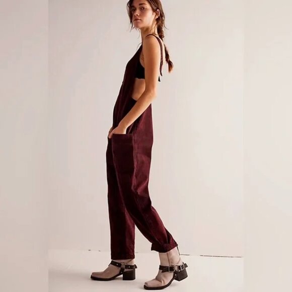 Free People High Roller Corduroy Jumpsuit in Plum Large NWT - Picture 1 of 9